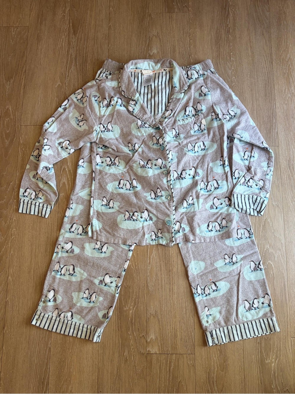 munki munki Grey and Mint Penguin Pajama 2 Piece Set